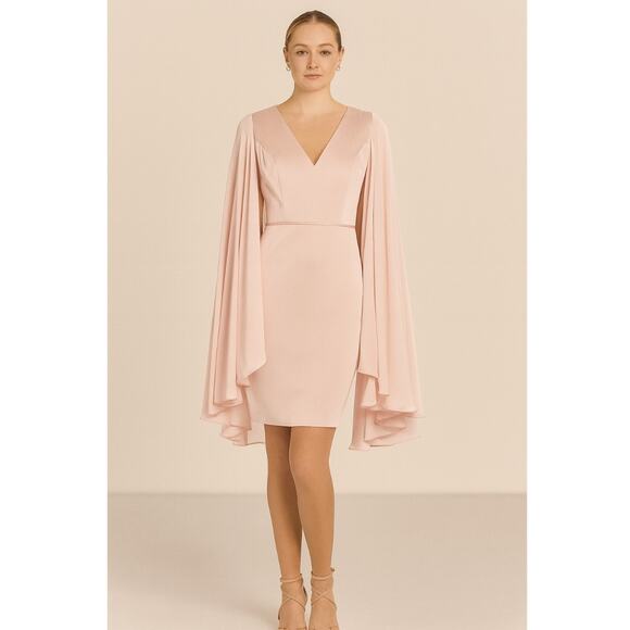 Mac Duggal Cape Sleeve Satin Mini Cocktail Dress Size 0 NWOT - Picture 1 of 9